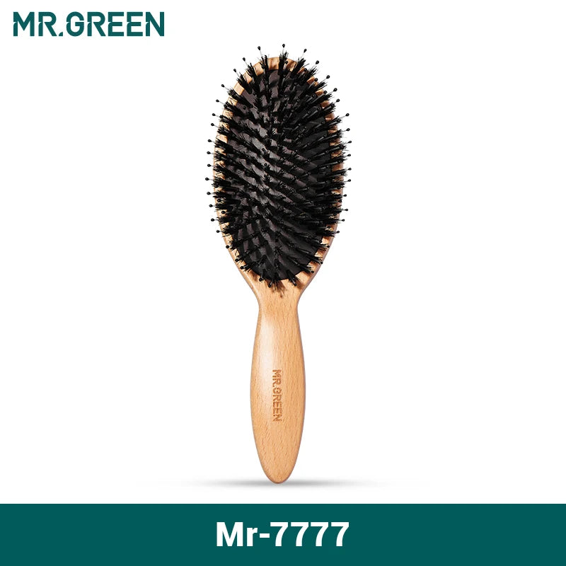 MR.GREEN Boar Bristle Hair Brush Natural Beech Comb Hairbrush for Curly Thick Long Dry Wet Hair Detangler Massage Brushes Women