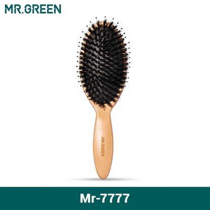 MR.GREEN Boar Bristle Hair Brush Natural Beech Comb Hairbrush for Curly Thick Long Dry Wet Hair Detangler Massage Brushes Women