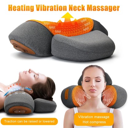 Electric Neck Massager Cervical Pillow Hot Compress Neck Stretch Heating Vibration Neck Shoulder Massage Pillow Back Traction