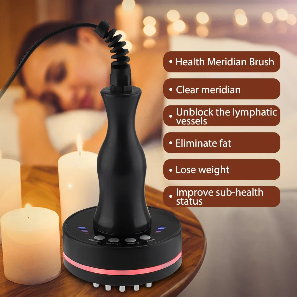 Electric Meridian Brush Body Gua Sha Massager Vibrate Microcurrent Hot Compress Scraping Lymphatic Drainage Machine Fat Burner