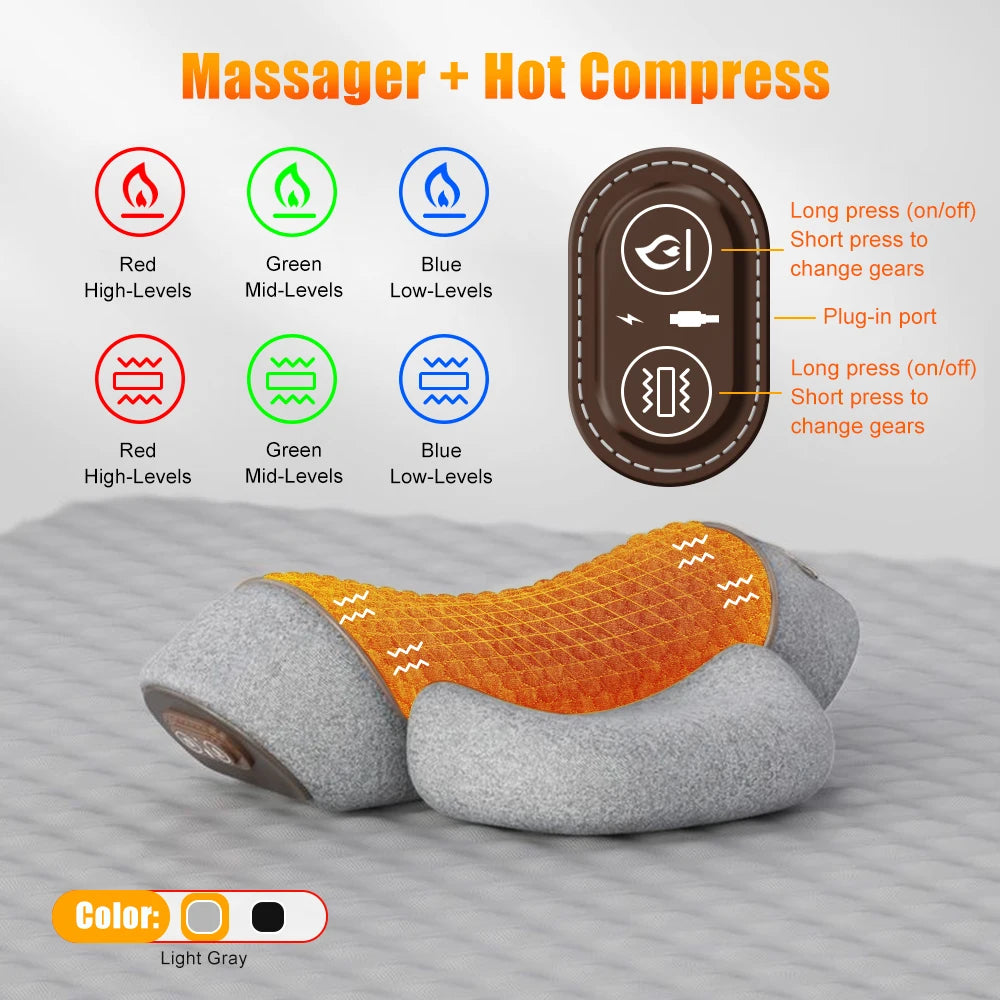 Electric Neck Massager Cervical Pillow Hot Compress Neck Stretch Heating Vibration Neck Shoulder Massage Pillow Back Traction