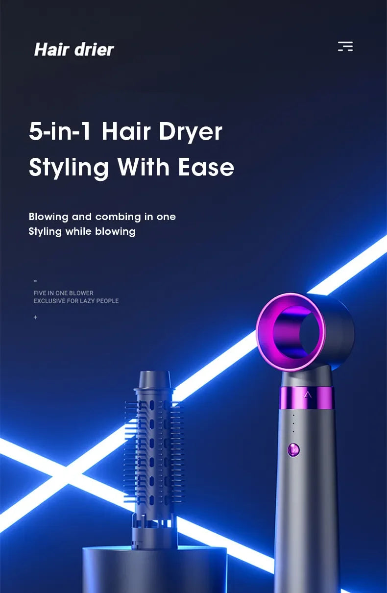 New 5 In 1 Electric Hair Dryer Hot Air Brush Multifunctional Hair Straightener Negative Ion Curler Blow Dryer Styling Set