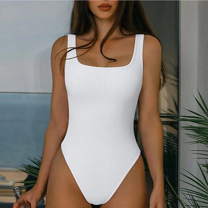 GUUDIA Ribbed Tummy Jumpsuit Daily Shaper Bodysuits Light Control Compress Tummy Control Open Crotch Shapewear Suits Open Crotch