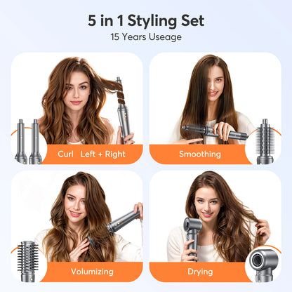 5 in 1 Hair Airwrap Styler 1200W Hair Dryer Brush Auto Air Wrap Curlers Frizz-Free Fast Drying Curling, Straightening Volumizing