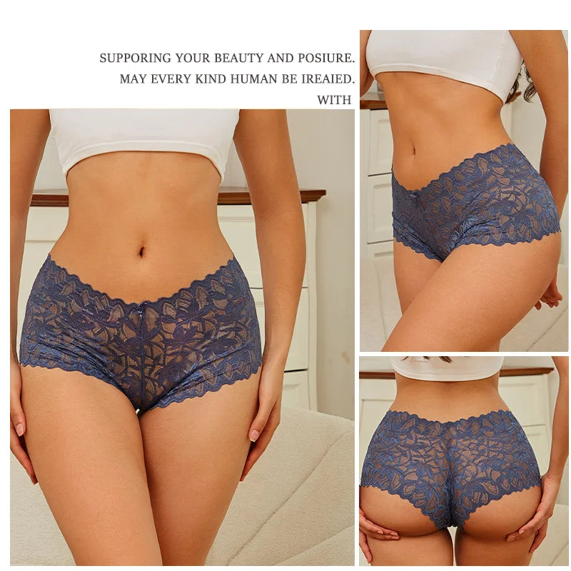 Women Lace Boyshort Panties Low-Rise Sexy Underwear Trendy Floral Underpants Female Sexy Boyshort Panties Ladies Lingerie