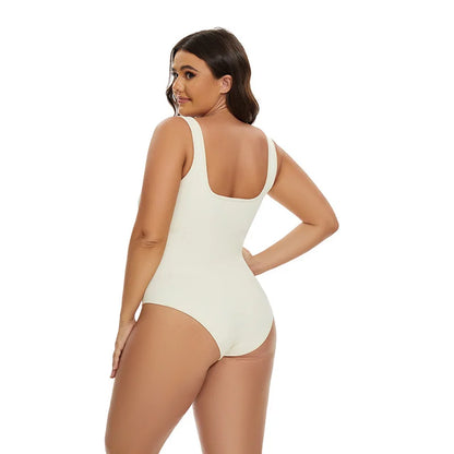 GUUDIA Ribbed Tummy Jumpsuit Daily Shaper Bodysuits Light Control Compress Tummy Control Open Crotch Shapewear Suits Open Crotch