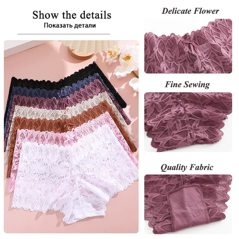 Women Lace Boyshort Panties Low-Rise Sexy Underwear Trendy Floral Underpants Female Sexy Boyshort Panties Ladies Lingerie