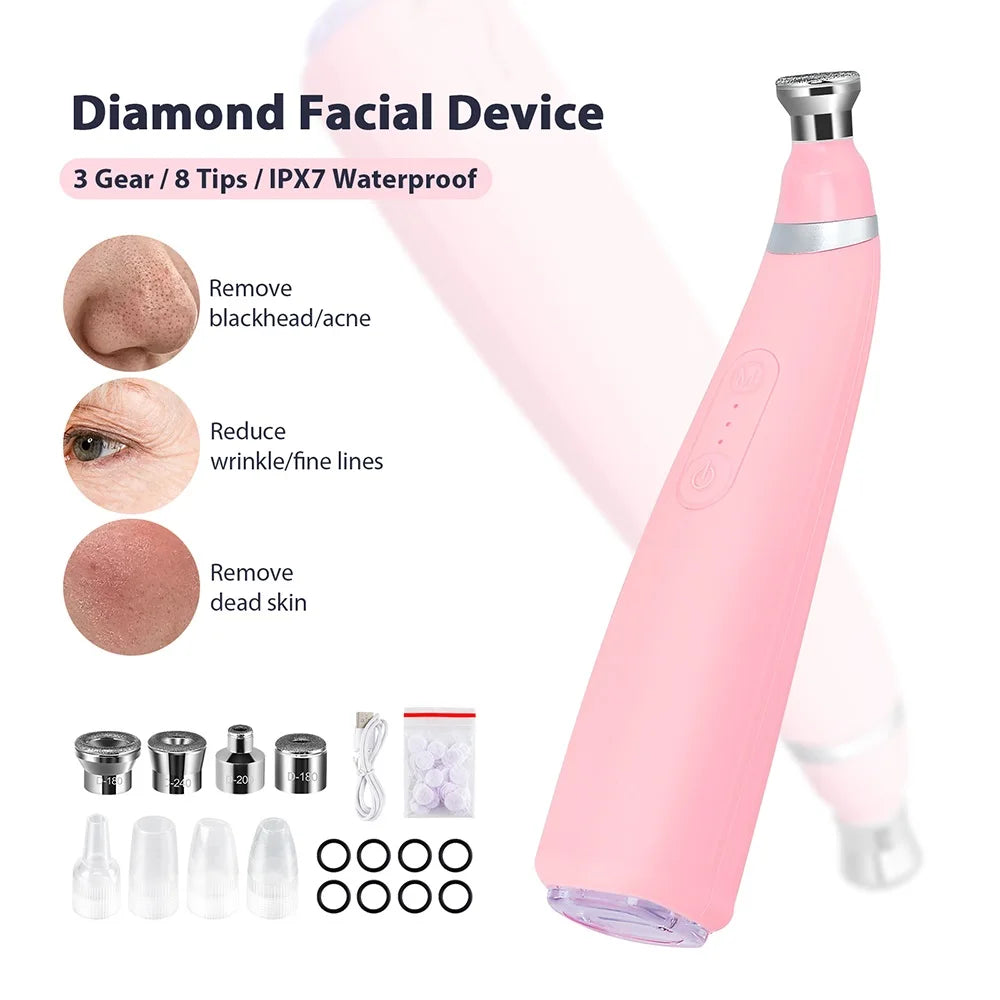 Foreverlily Portable Diamond Peeling Machine Microdermabrasion Facial Cleansing Device Exfoliation Vacuum Blackhead Remover