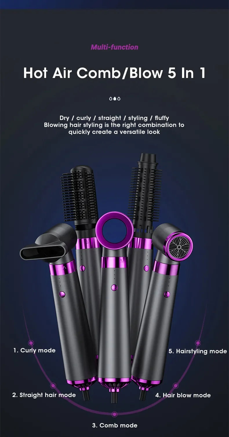 New 5 In 1 Electric Hair Dryer Hot Air Brush Multifunctional Hair Straightener Negative Ion Curler Blow Dryer Styling Set