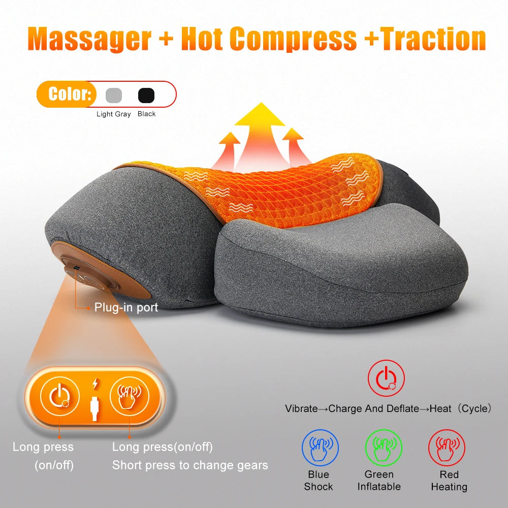 Electric Neck Massager Cervical Pillow Hot Compress Neck Stretch Heating Vibration Neck Shoulder Massage Pillow Back Traction