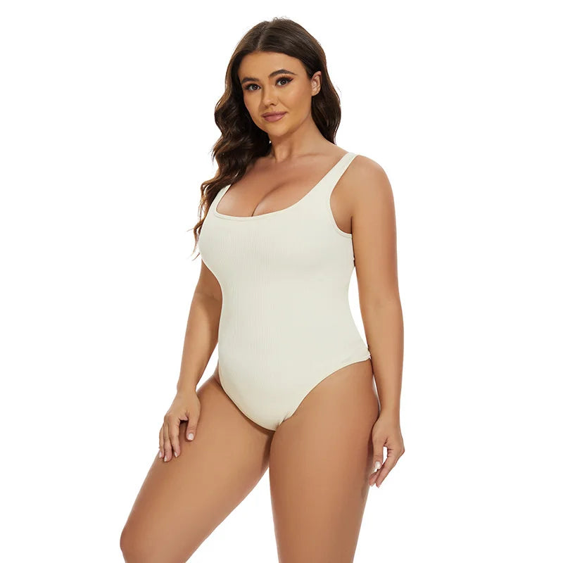 GUUDIA Ribbed Tummy Jumpsuit Daily Shaper Bodysuits Light Control Compress Tummy Control Open Crotch Shapewear Suits Open Crotch