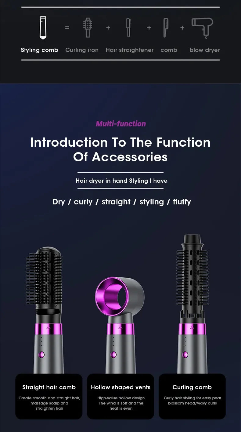 New 5 In 1 Electric Hair Dryer Hot Air Brush Multifunctional Hair Straightener Negative Ion Curler Blow Dryer Styling Set