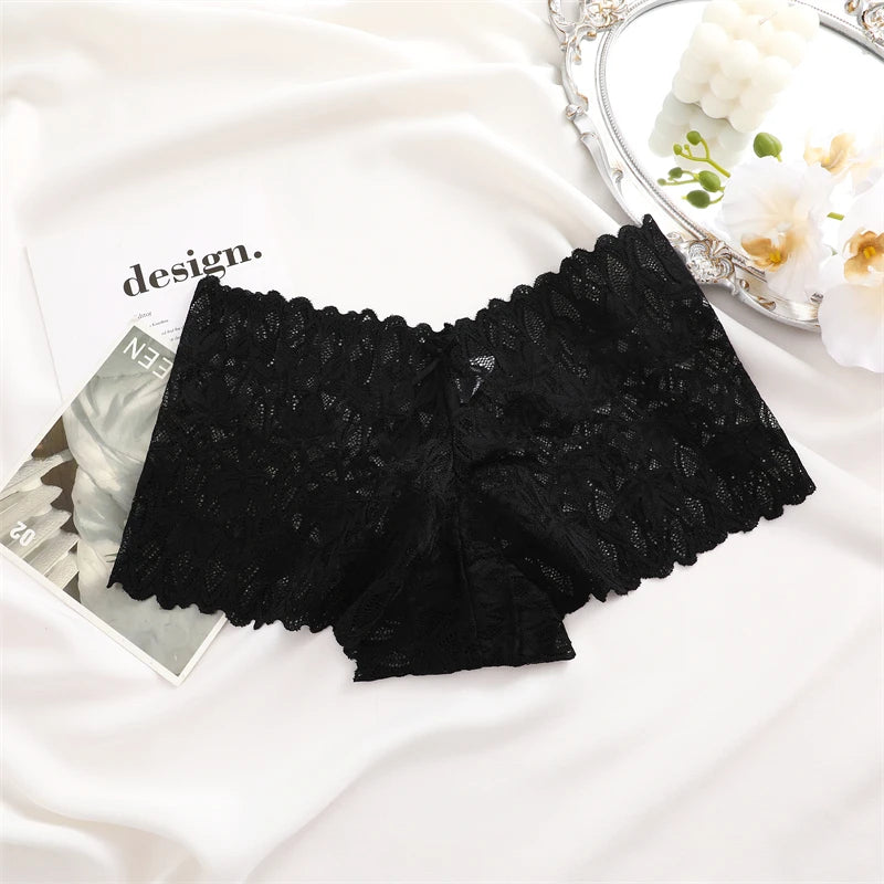 Women Lace Boyshort Panties Low-Rise Sexy Underwear Trendy Floral Underpants Female Sexy Boyshort Panties Ladies Lingerie