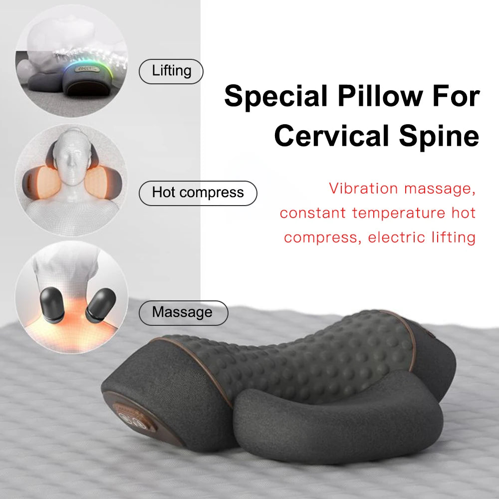 Electric Neck Massager Cervical Pillow Hot Compress Neck Stretch Heating Vibration Neck Shoulder Massage Pillow Back Traction