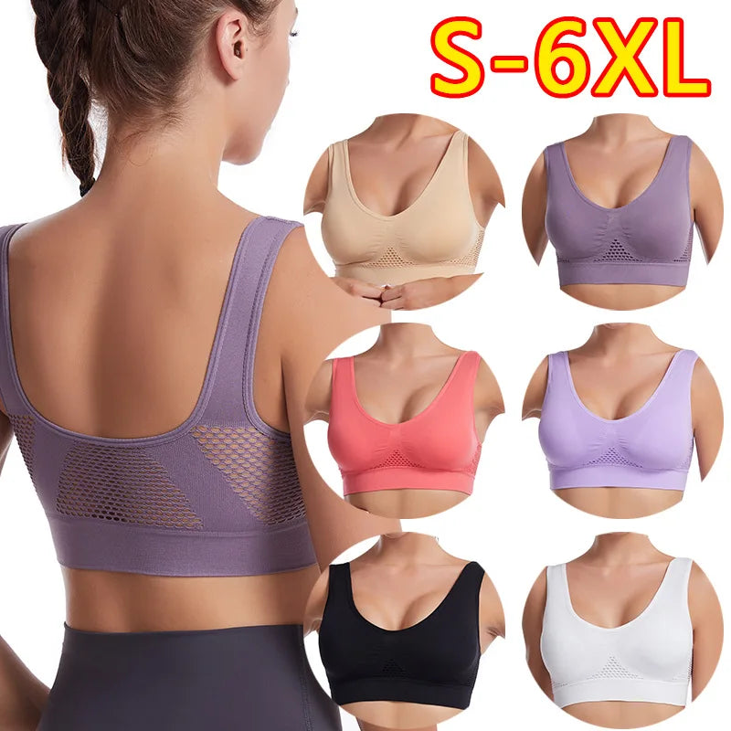 Breathable Sports Bra Top Fitness Women Brassiere Removable Padded Sport Bra Running Gym Seamless Push Up Bras